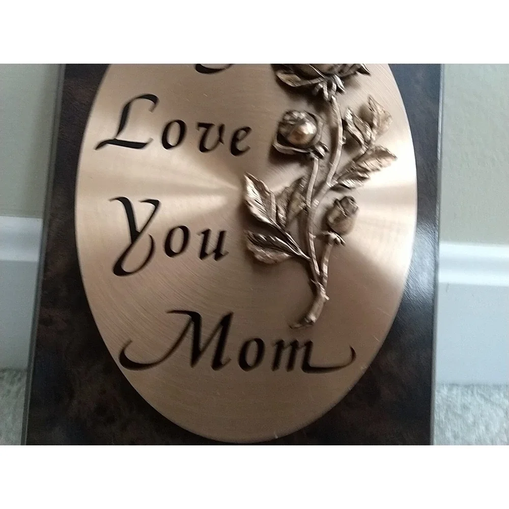 I Love You Mom Copper Roses Wood Plaque Gift Decor
